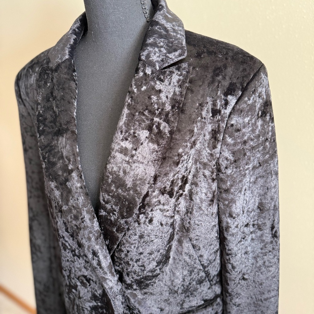 Topshop Black Crushed Velvet Blazer US 10 Double Breasted - Picture 3 of 13